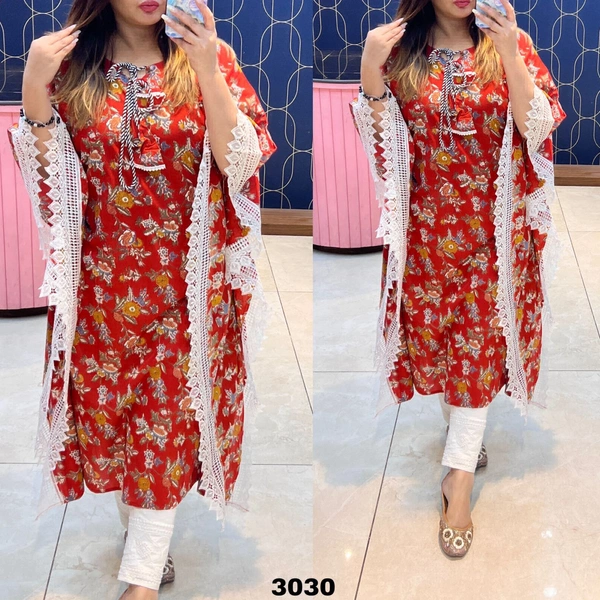 RTK 1021 COTTON KAFTAN DRESS  - 40-L, Red
