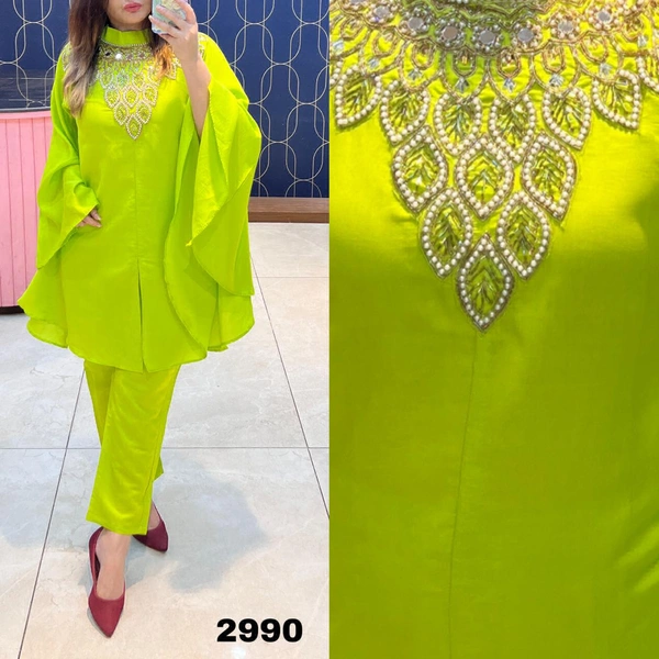 RTK HANDWORK KAFTAN KURTI WITH PANT  - pink, 38