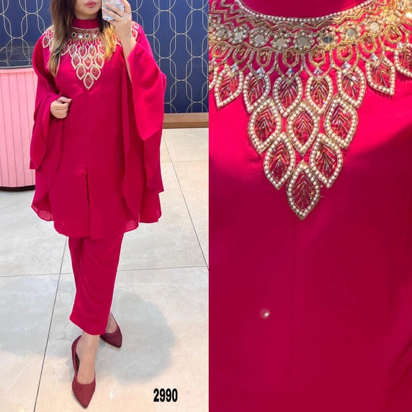 RTK HANDWORK KAFTAN KURTI WITH PANT  - pink, 38