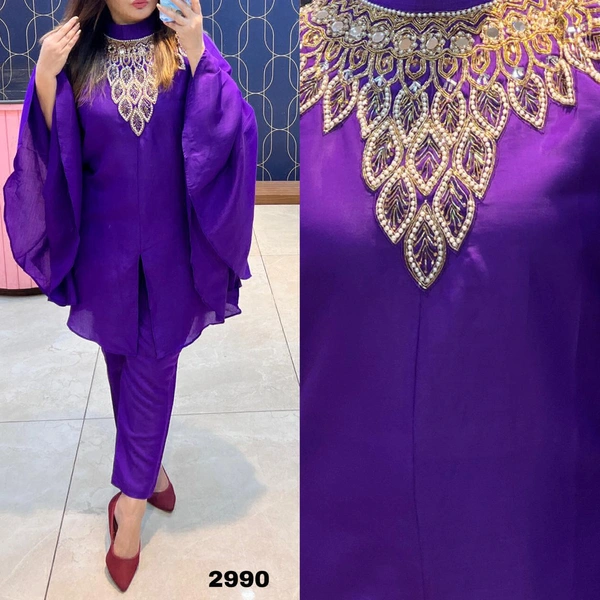RTK HANDWORK KAFTAN KURTI WITH PANT  - parrot green, 40