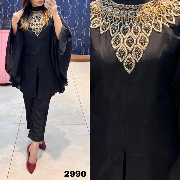 RTK HANDWORK KAFTAN KURTI WITH PANT  - Black, 40