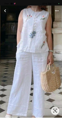 KDJ 2107 Beautiful Top With Plazo Pant  - White, 38
