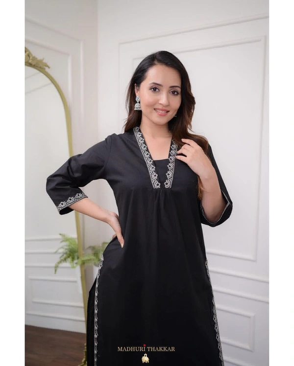 KDJ 2722 Summer Reyon Kurti Set  - M-38, Black