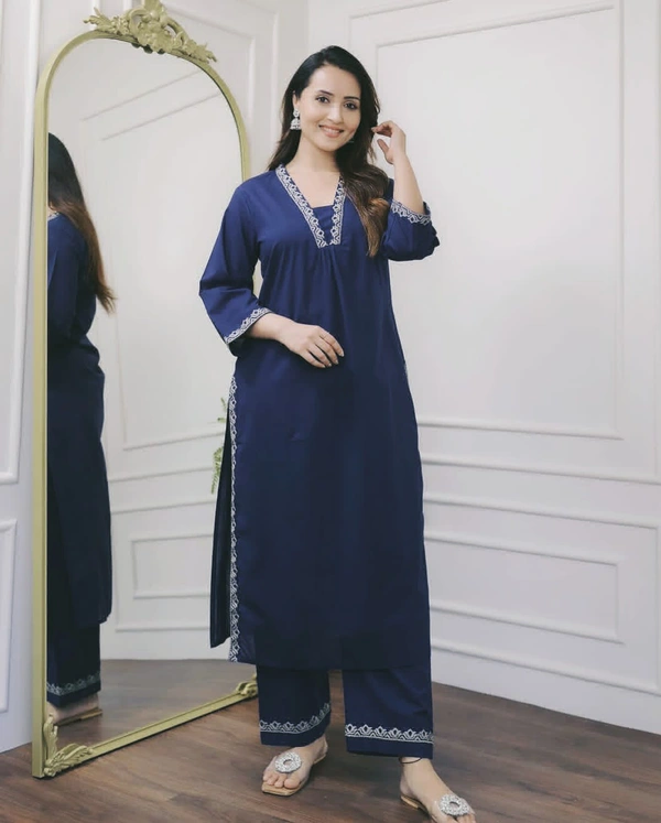 KDJ 2722 Summer Reyon Kurti Set  - Navy Blue, 46-3XL