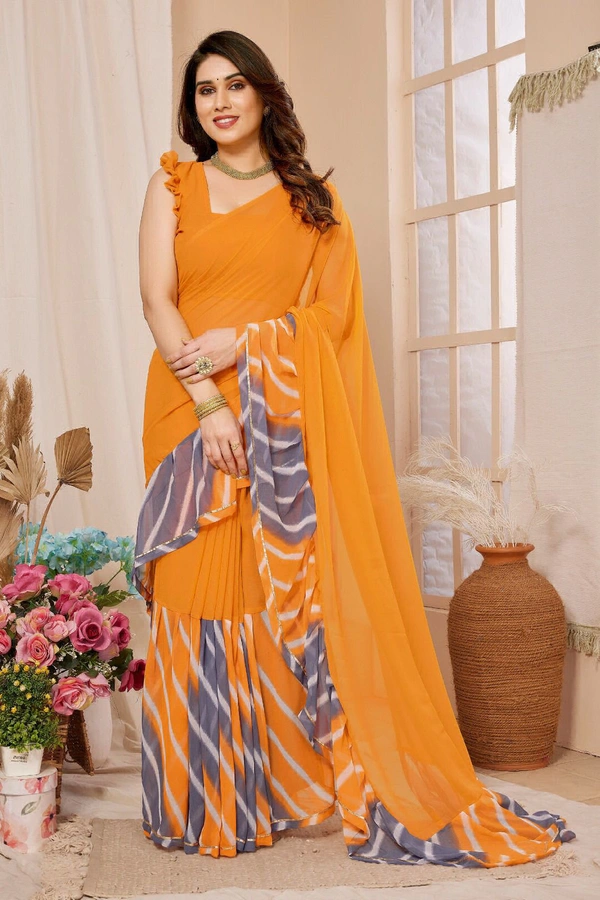 DSS Printed Beautiful Ruffle Saree  - Orange