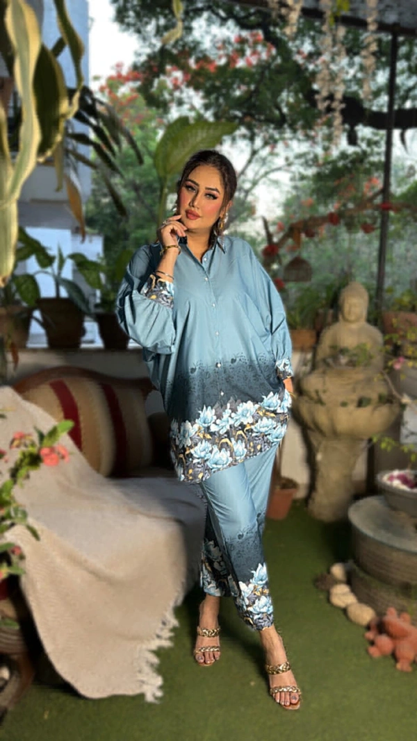 WSM 2104 Dijital Print KAFTAN CORD SET  - sky blue, 2XL-44