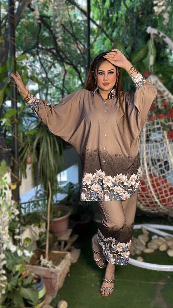 WSM 2104 Dijital Print KAFTAN CORD SET  - Brown, 2XL-44