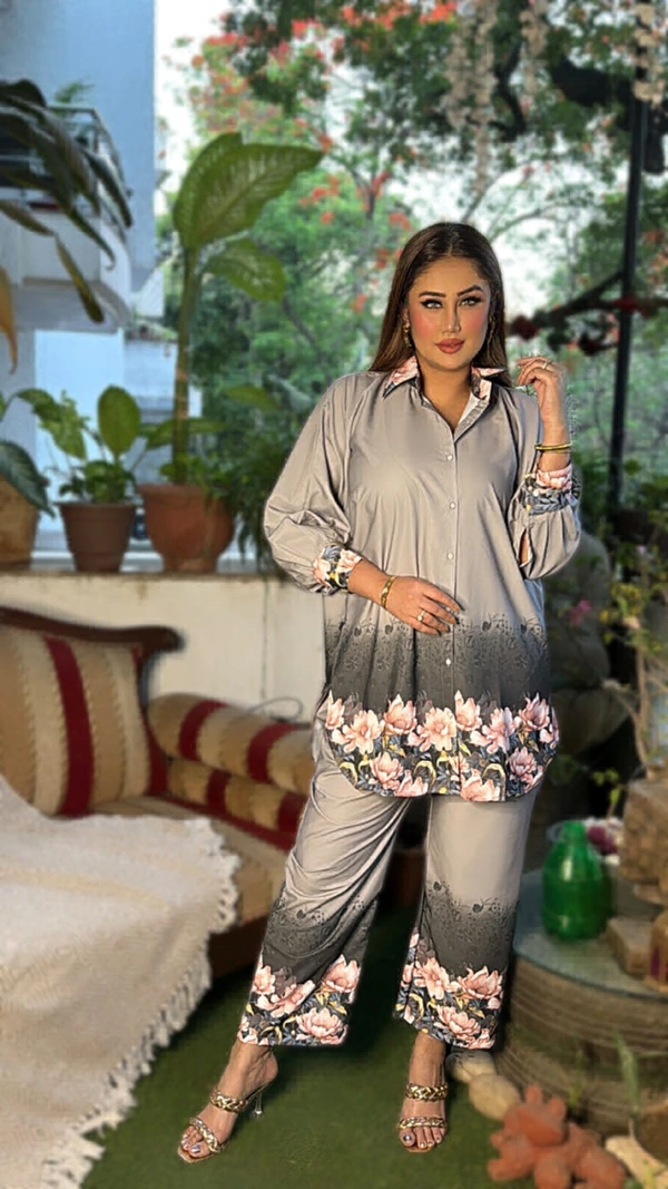 WSM 2104 Dijital Print KAFTAN CORD SET  - Gray, XL-42