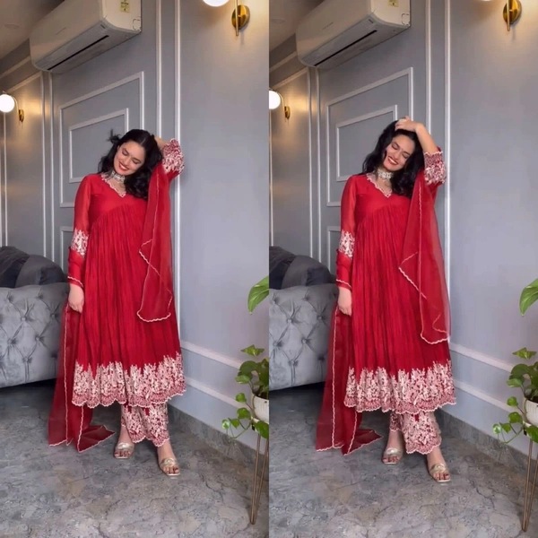 WDW Designer Kurti With Plazo Pant Dupatta  - L-40