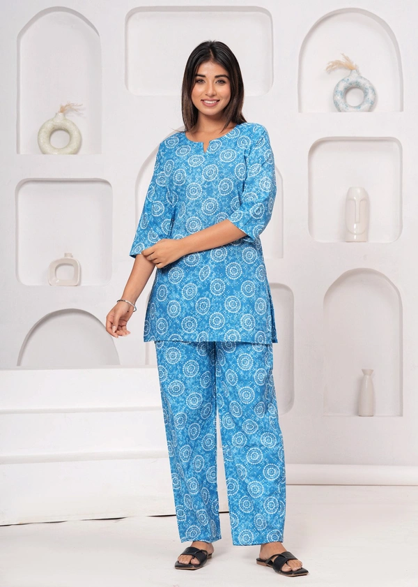 KDJ 1019 COTTON NIGHT SUIT  - sky blue, 2XL-44