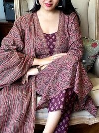 KDJ 3541 Cotton Kurta Set With Pant Dupatta  - M-38