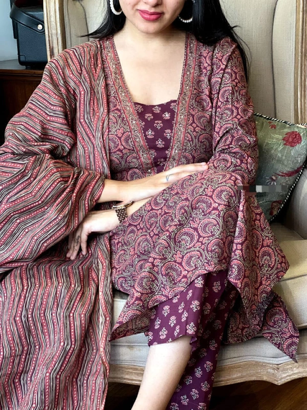 KDJ 3541 Cotton Kurta Set With Pant Dupatta  - M-38