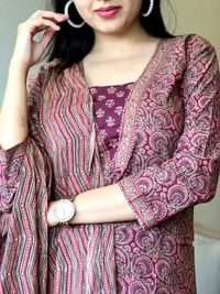 KDJ 3541 Cotton Kurta Set With Pant Dupatta  - L-40