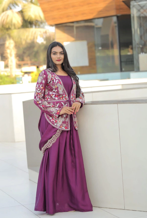 VRE 5956 DESIGNER GOWN WITH KOTTI AND DUPATTA  - Purple, XL-42