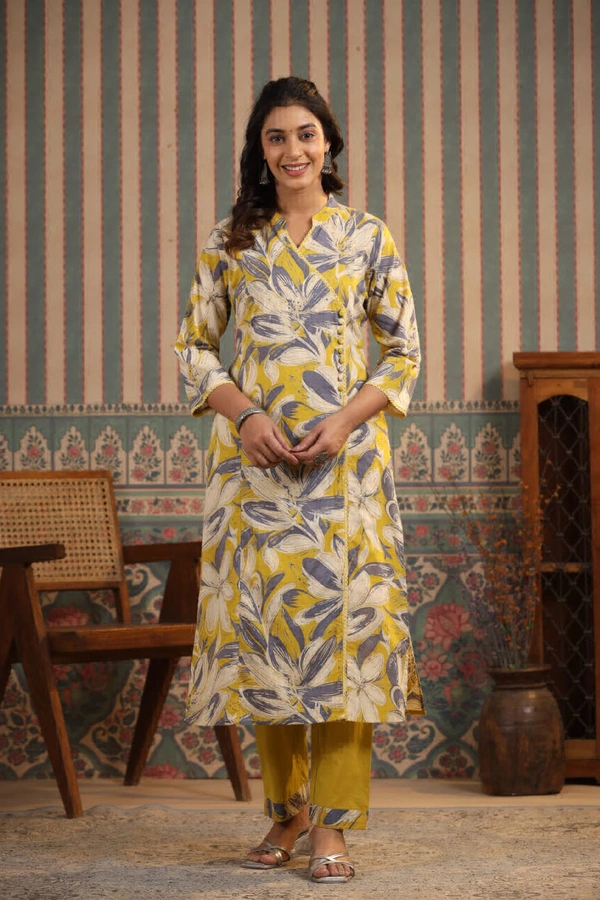 KDJ 1013 Beautiful Dress Kurti With Pant  - Yellow, L-40