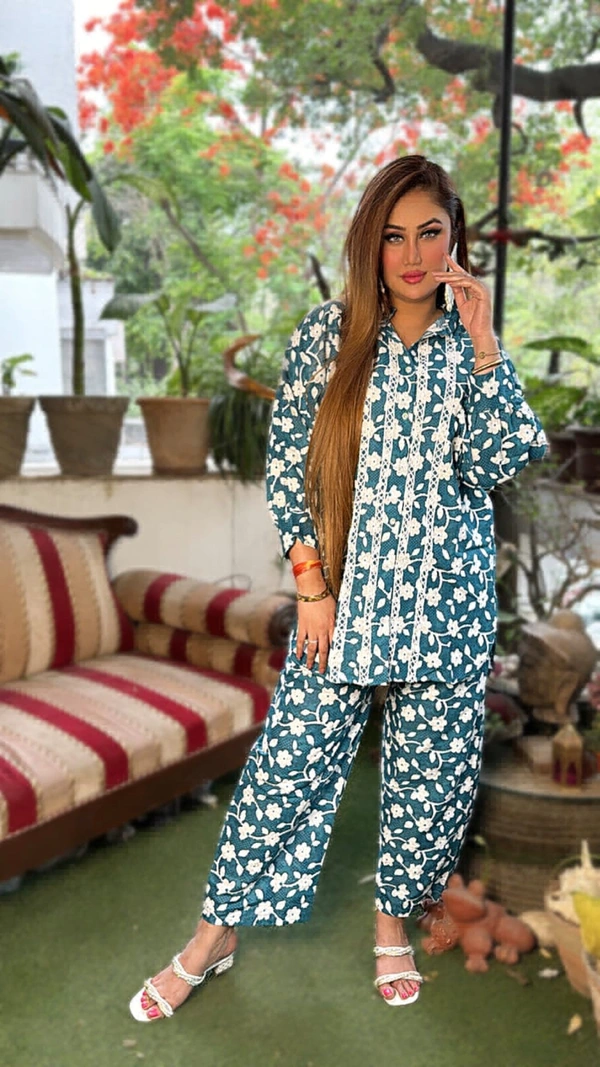 WSM 4124 Kaftan CORD SET  - Blue, XL-42
