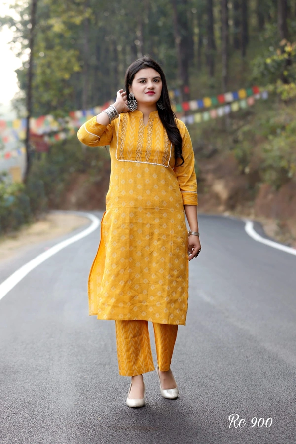 KDJ Kurti With Pant  - yellow, 40