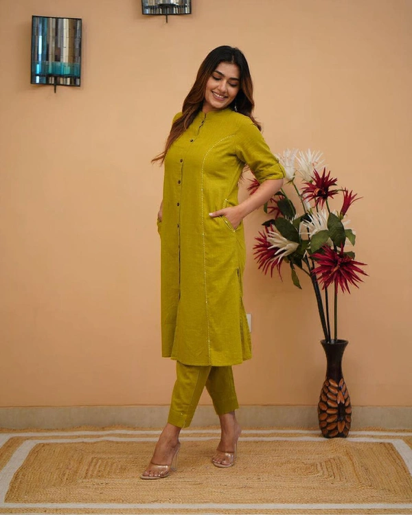 KDJ 5041 Beautiful Kurti With Pant  - mehndi, M-38