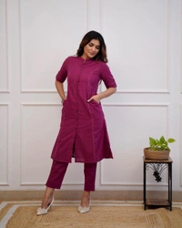 KDJ 5041 Beautiful Kurti With Pant  - wine, 42-XL