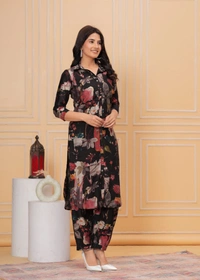 KDJ 4112 AFGANI PATTERN CORD SET  - 38, Black