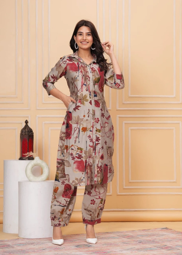 KDJ 4112 AFGANI PATTERN CORD SET  - 40, Gray