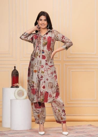 KDJ 4112 AFGANI PATTERN CORD SET  - 40, Gray