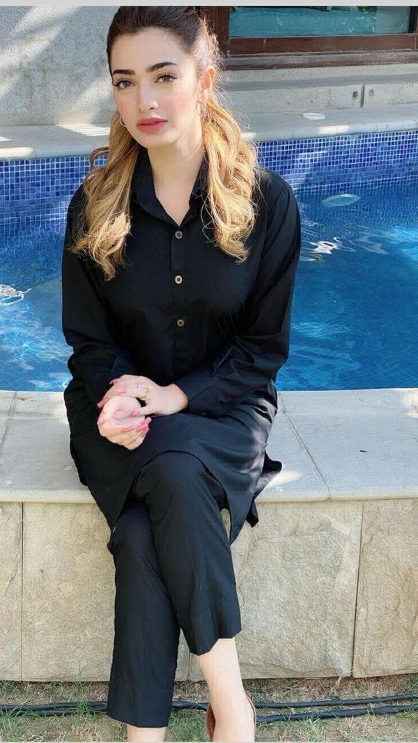 KD18 Reyon Kurti Set  - Black, 40
