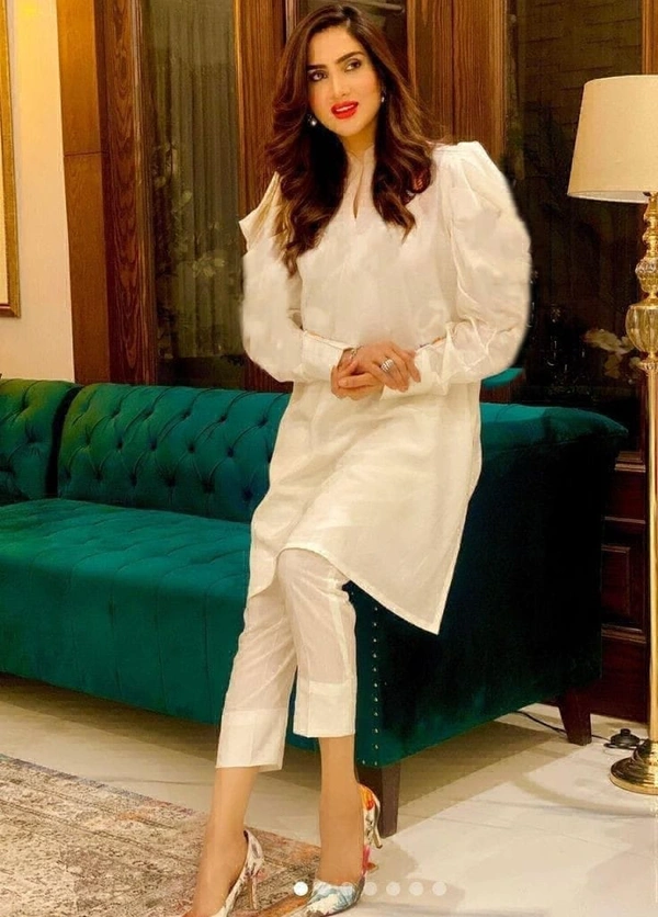 KD18 Reyon Kurti Set  - White, 40