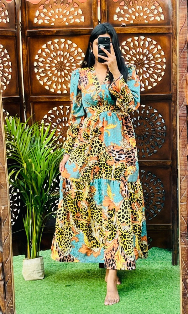 KD18 1008 V Neck Side Cut DRESS  - Yellow, XS-34