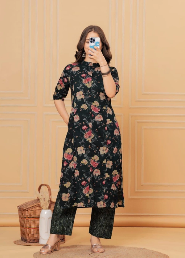 RPR Printed Kurti With Pant  - Black, M-38