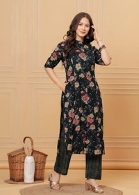 RPR Printed Kurti With Pant  - Black, M-38