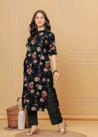 RPR Printed Kurti With Pant  - Black, M-38