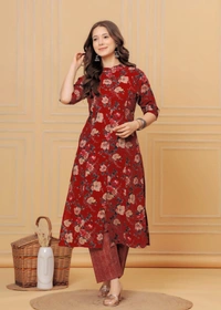 RPR Printed Kurti With Pant  - Maroon, M-38