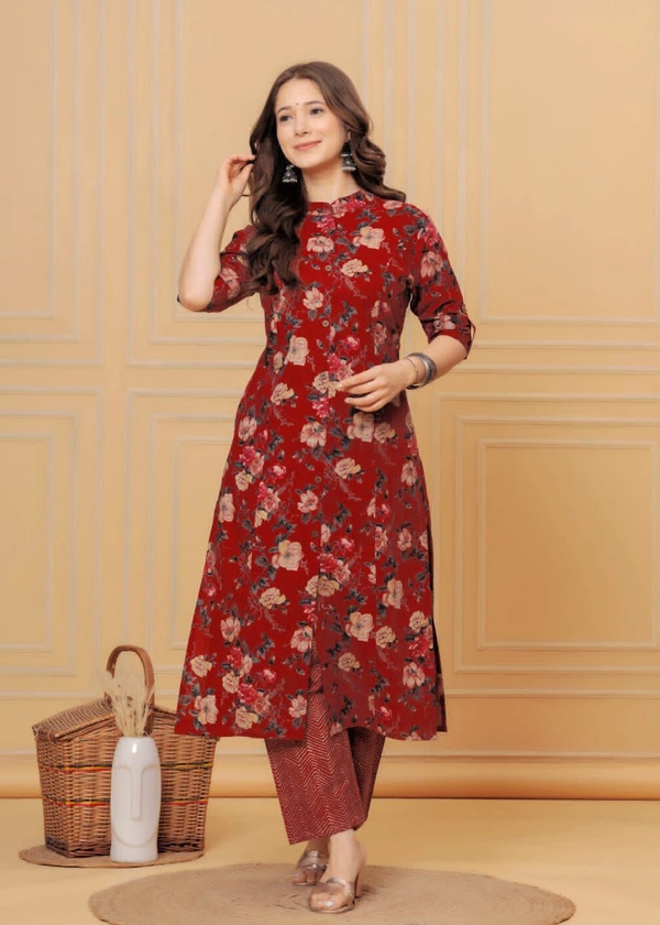 RPR Printed Kurti With Pant  - Maroon, M-38
