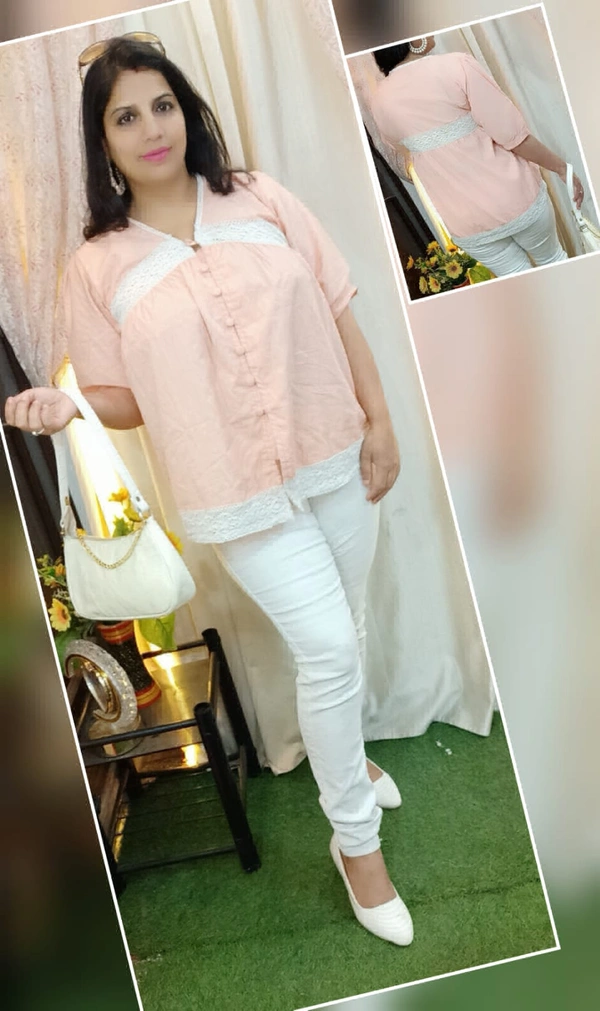KD18 Party Wear Top - Peach, XXL-44