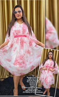 KD18 1005 Beautiful Printed Shorts Dress  - Orange, 42