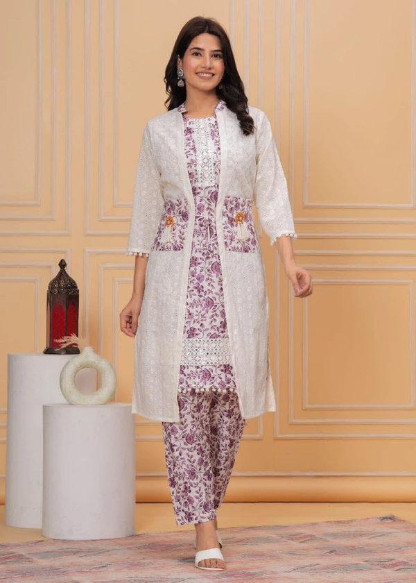 KDJ 4103 Cotton 3pcs Dress  - Purple, 40