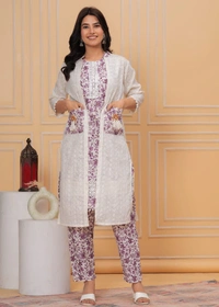 KDJ 4103 Cotton 3pcs Dress  - Purple, 42