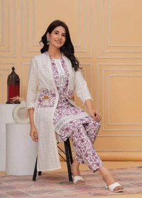 KDJ 4103 Cotton 3pcs Dress  - Purple, 42