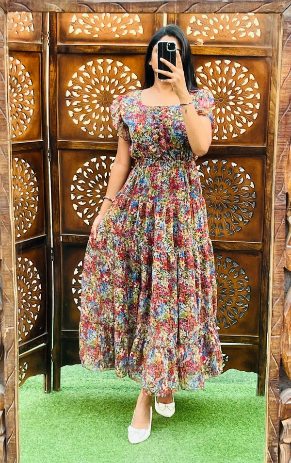 KD18 1004 Long Frill Dress  - 40, Brown