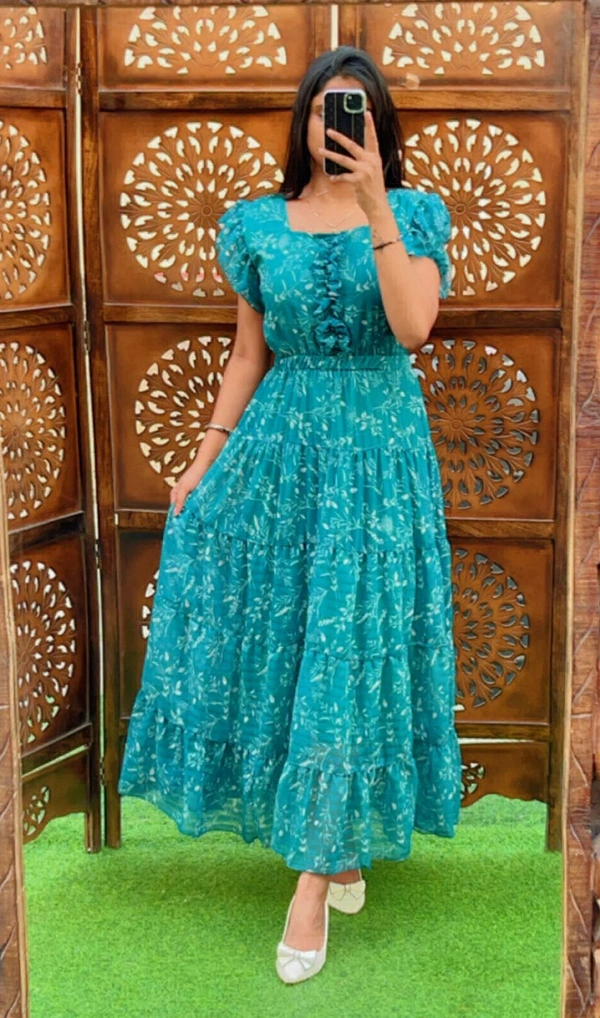 KD18 1004 Long Frill Dress  - 40, blue