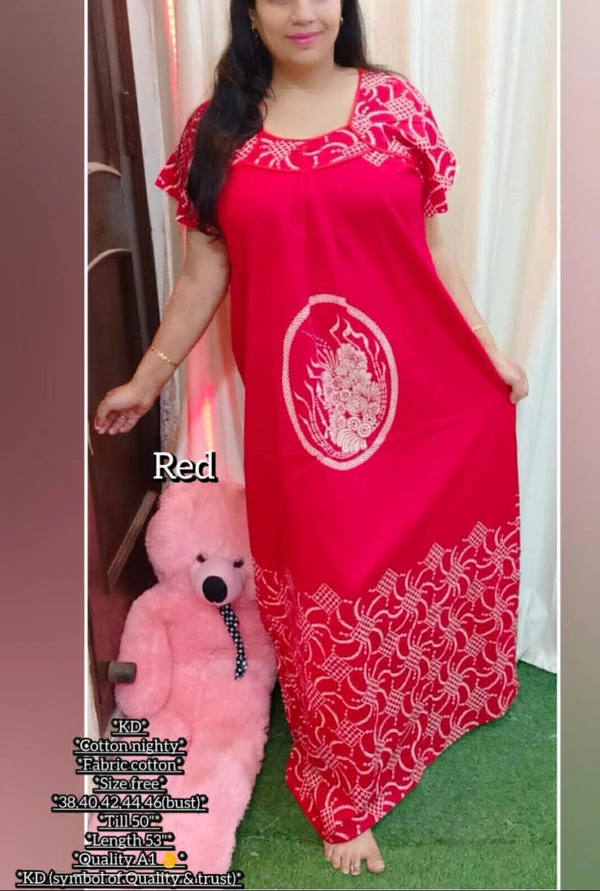 KD18 Cotton Nighty  - Red, 44