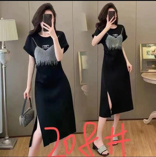 KD18 1002 Paris Printed Shorts DRESS  - Black, 38