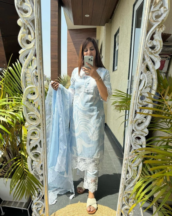 KDJ 5164 Designer Kurti Set  - sky blue, 46-XXXL
