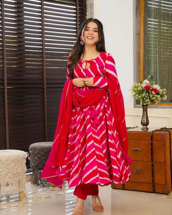 KDJ 5184 Leheriya Pattern Dress  - pink, M-38