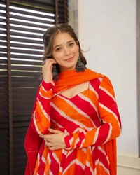 KDJ 5184 Leheriya Pattern Dress  - orange, L-40