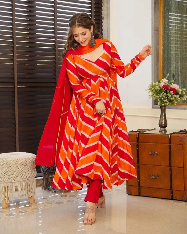 KDJ 5184 Leheriya Pattern Dress  - pink, XXL-44