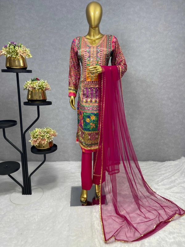 WDW 5192 Fancy Kurti With Pant Dupatta  - Free Size