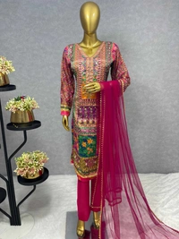 WDW 5192 Fancy Kurti With Pant Dupatta  - Free Size