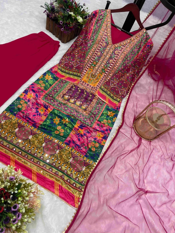 WDW 5192 Fancy Kurti With Pant Dupatta  - Free Size